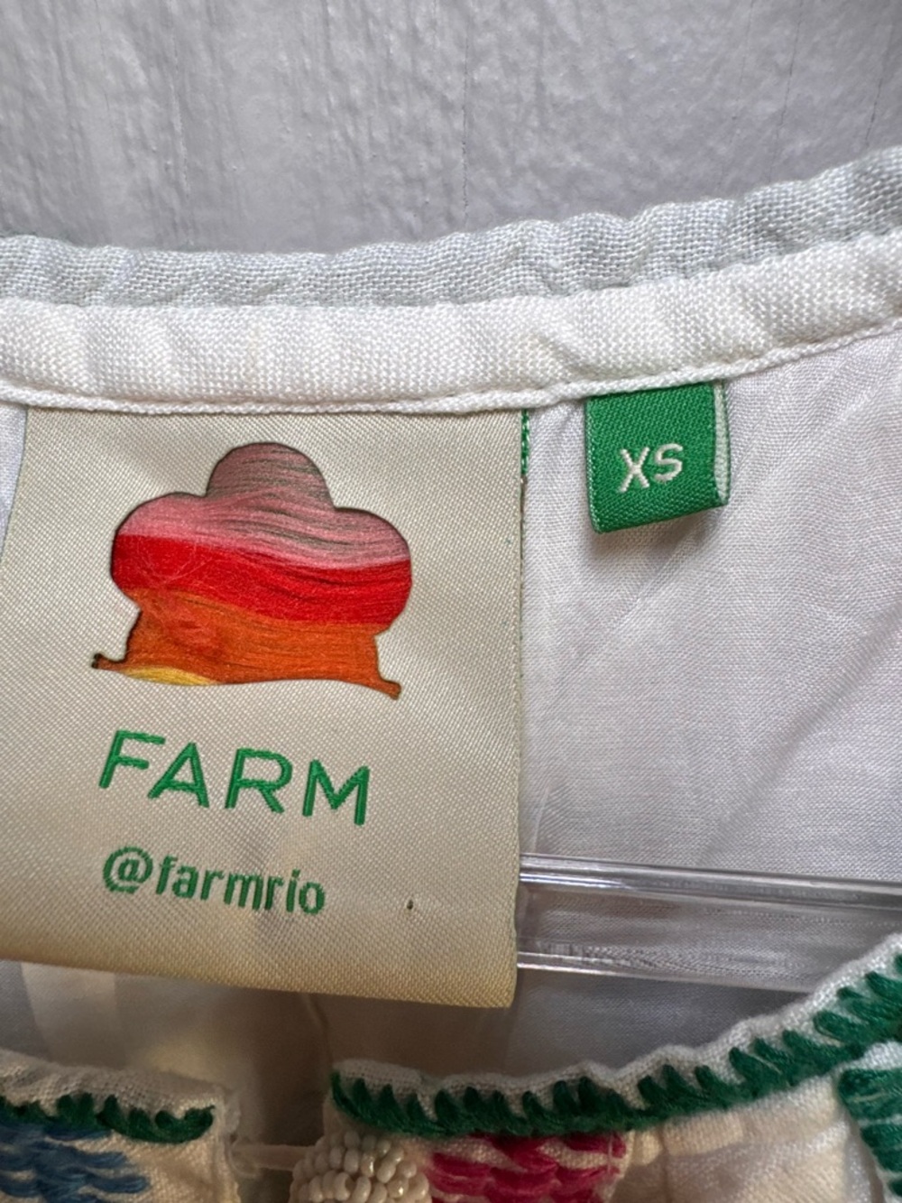 FARM  Rio  Pineapple Embroidered Midi Dress Cross Stitch. Linen Blend- Sz: XS - Picture 3 of 9